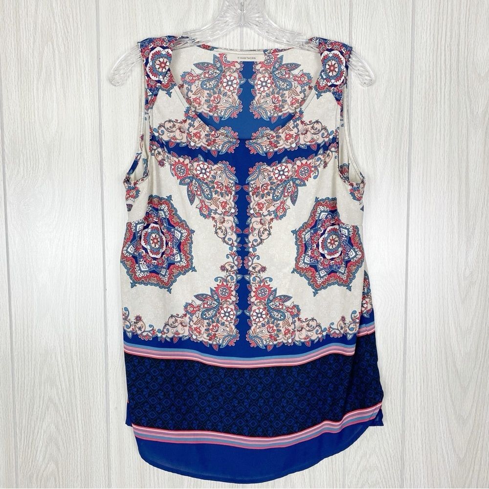 41 Hawthorn | Navy & Cream Floral Paisley Sleeveless Blouse Size Large